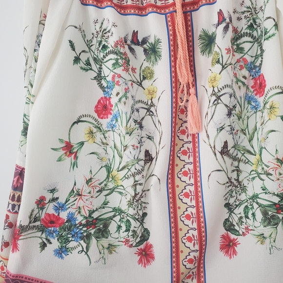 Umgee Floral Off Shoulder Top Blouse Womens Large Boho Peasant Bell Sleeve - Picture 4 of 11
